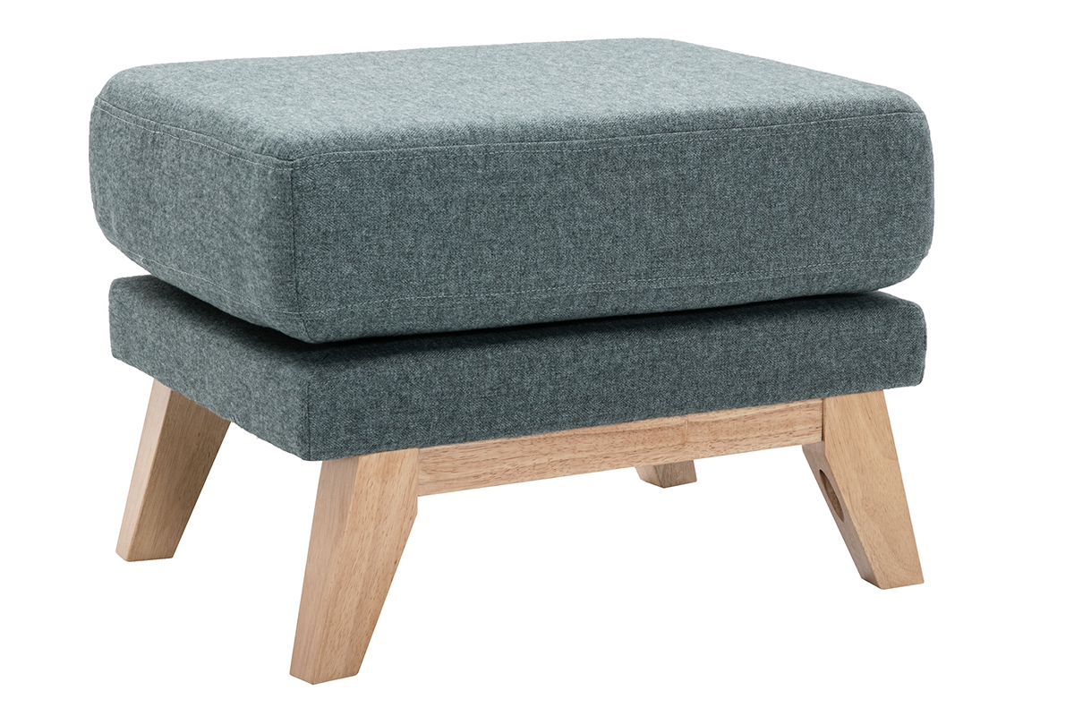 Puf reposapis nrdico de tela desenfundable verde grisceo y madera clara OSLO