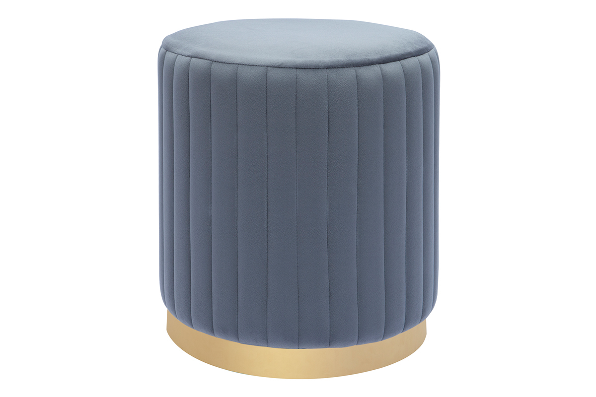 Puff en terciopelo gris y metal dorado D40 cm DONA