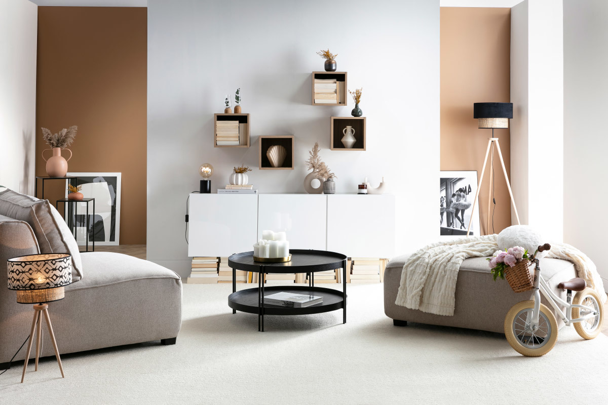 Puff mdulo de sof en tejido beige PLURIEL