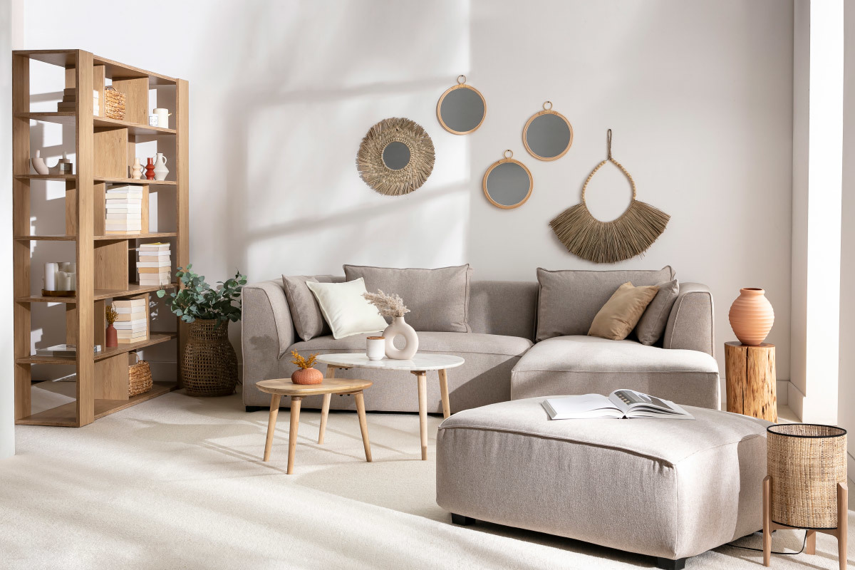 Puff mdulo de sof en tejido beige PLURIEL