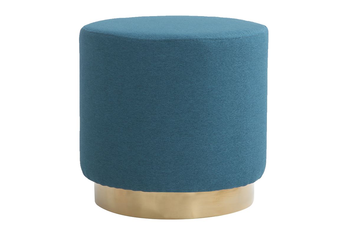 Puff redondo en tejido azul petrleo y metal dorado BETTY