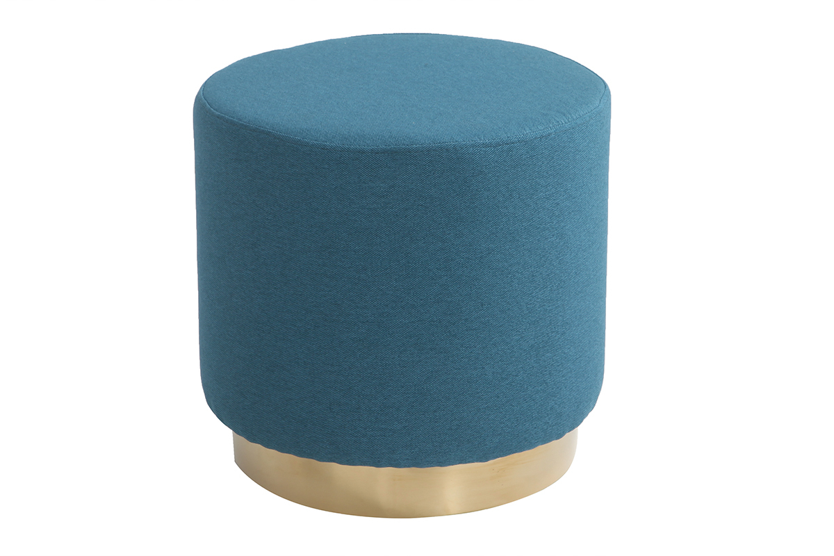 Puff redondo en tejido azul petrleo y metal dorado BETTY