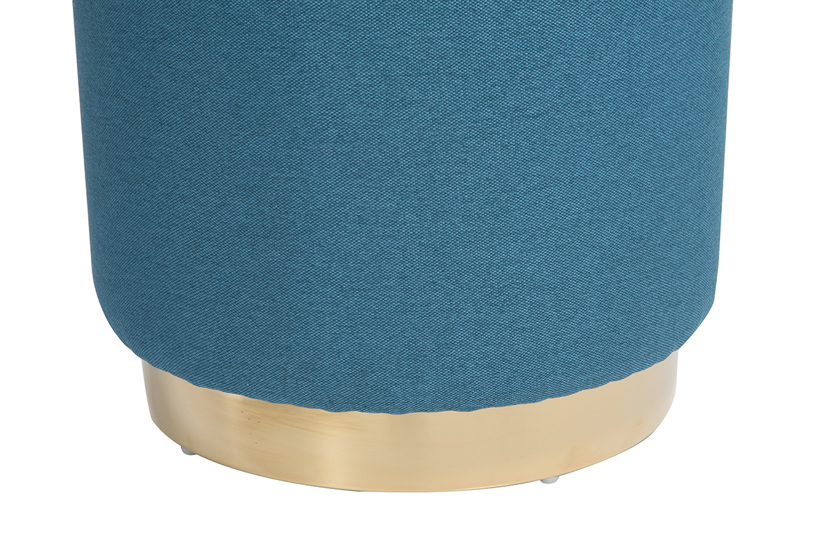 Puff redondo en tejido azul petrleo y metal dorado BETTY