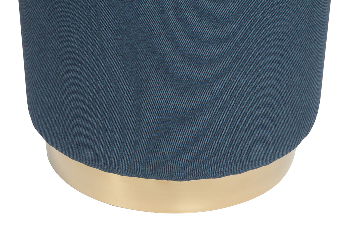 Puff redondo en tejido azul y metal dorado BETTY