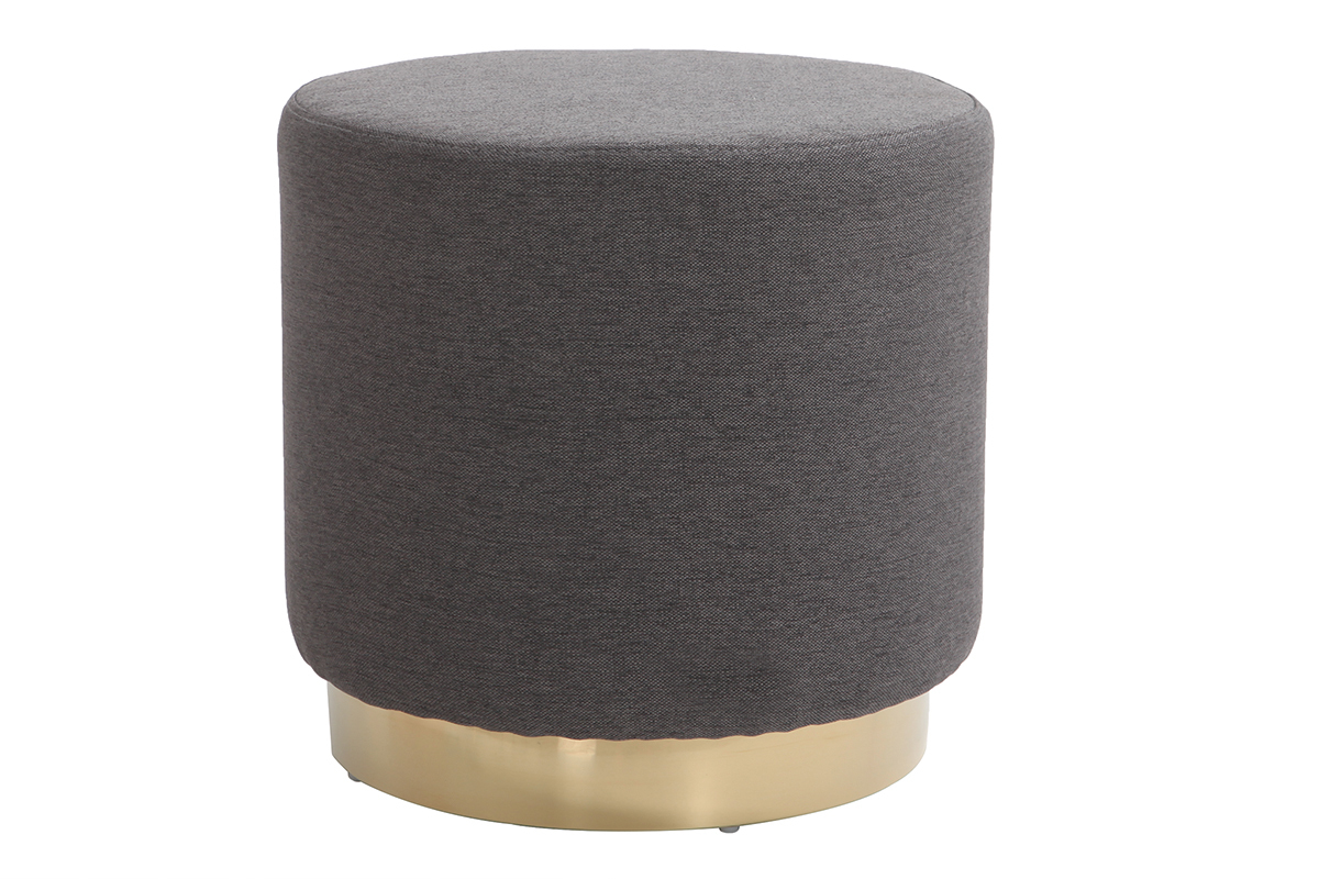 Puff redondo en tejido gris y metal dorado BETTY