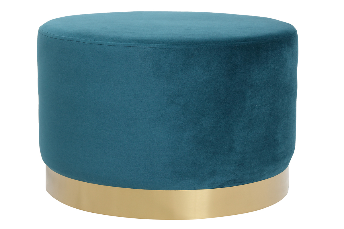 Puff redondo en terciopelo azul petrleo y metal dorado 54 cm AMAYA