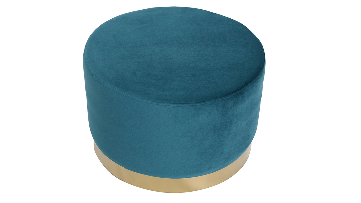 Puff redondo en terciopelo azul petrleo y metal dorado 54 cm AMAYA