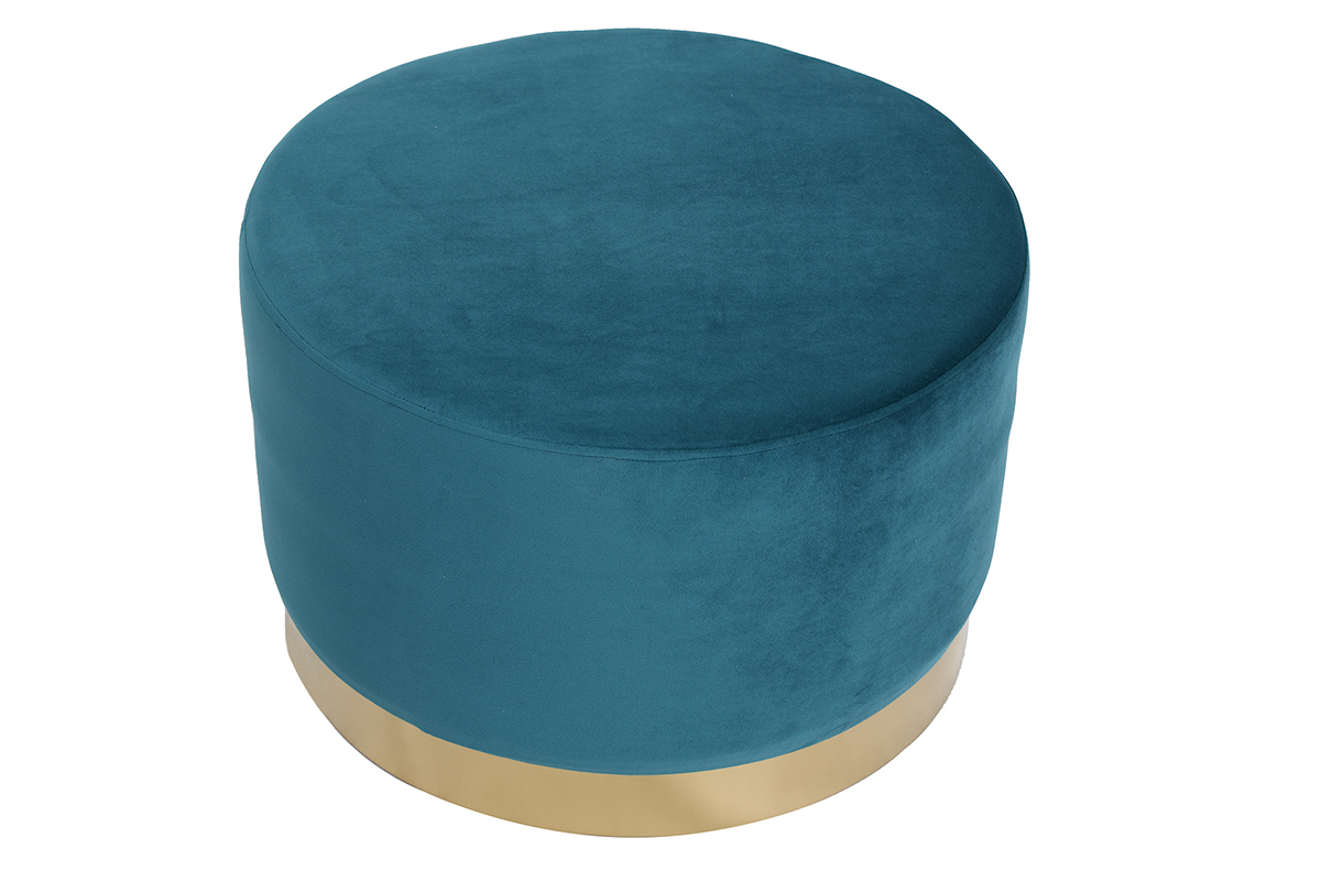 Puff redondo en terciopelo azul petrleo y metal dorado 54 cm AMAYA