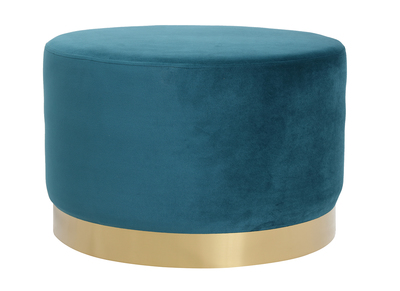 Puff redondo en terciopelo azul petróleo y metal dorado 54 cm AMAYA - Puff redondo en terciopelo azul petróleo y metal dorado 54 cm AMAYA