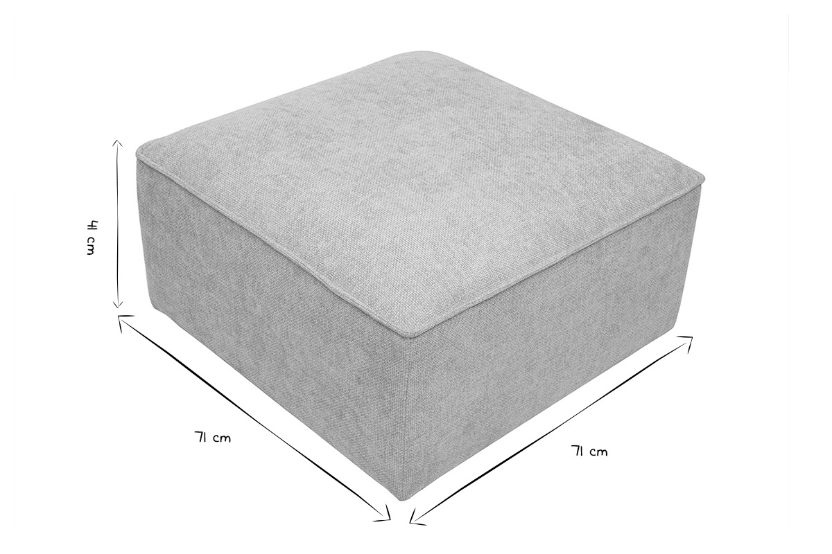 Dimensiones del puf KERRY: 71 cm x 71 cm x 41 cm en blanco y negro.