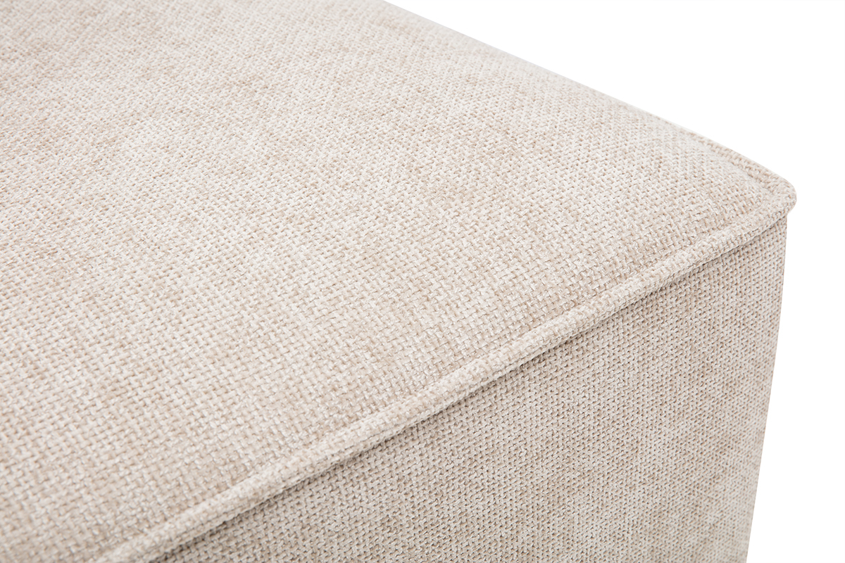 Primer plano del puf reposapi�s cuadrado de tejido con efecto terciopelo texturizado beige KERRY