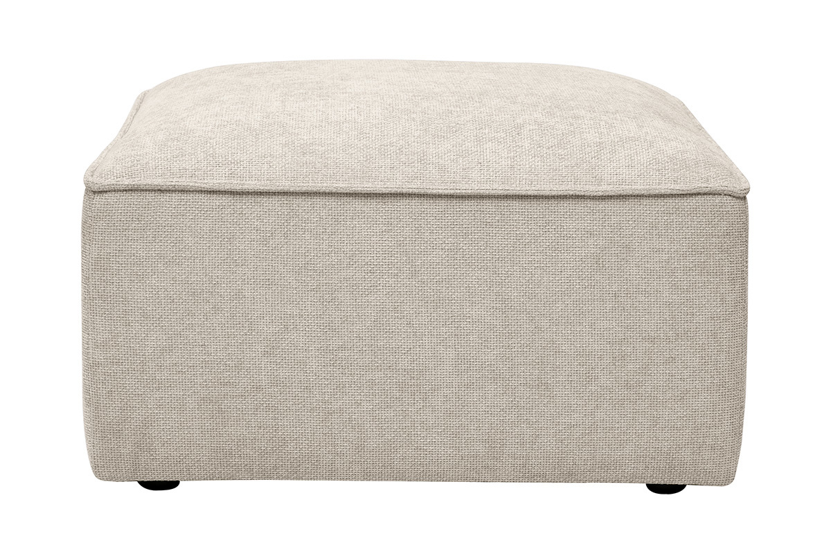 Pouf cuadrado beige de tejido con efecto terciopelo texturizado, vista frontal.