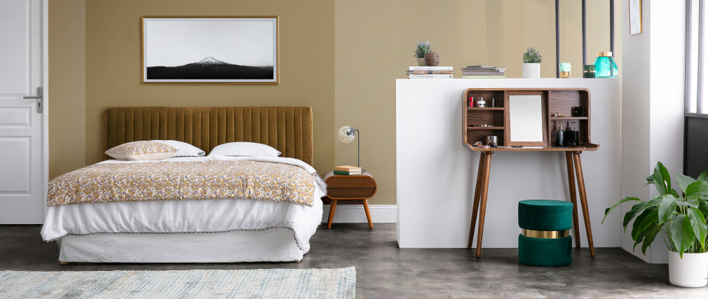 Puuf redondo en terciopelo azul petr�leo y metal dorado JOY