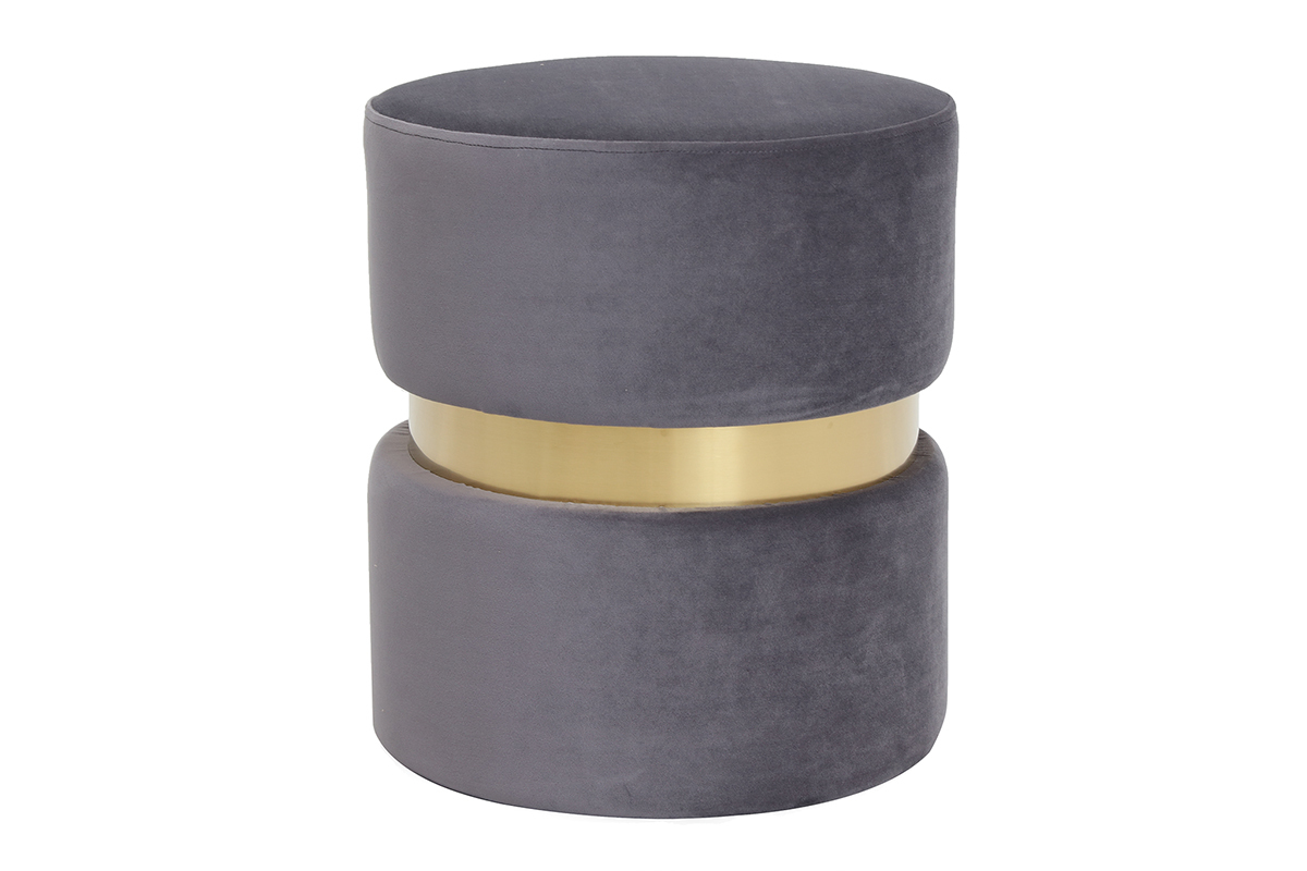 Puuf redondo en terciopelo gris y metal dorado JOY