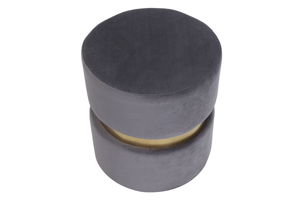 Puuf redondo en terciopelo gris y metal dorado JOY