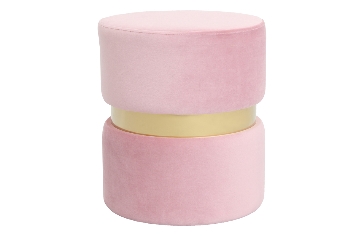 Puuf redondo en terciopelo rosa y metal dorado JOY