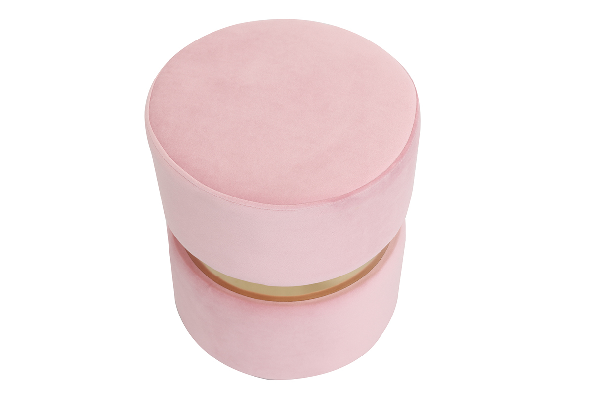 Puuf redondo en terciopelo rosa y metal dorado JOY