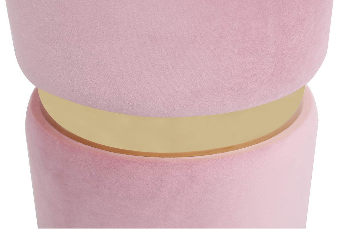 Puuf redondo en terciopelo rosa y metal dorado JOY