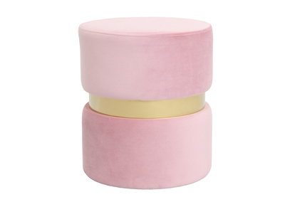 Puuf redondo en terciopelo rosa y metal dorado JOY - Puuf redondo en terciopelo rosa y metal dorado JOY