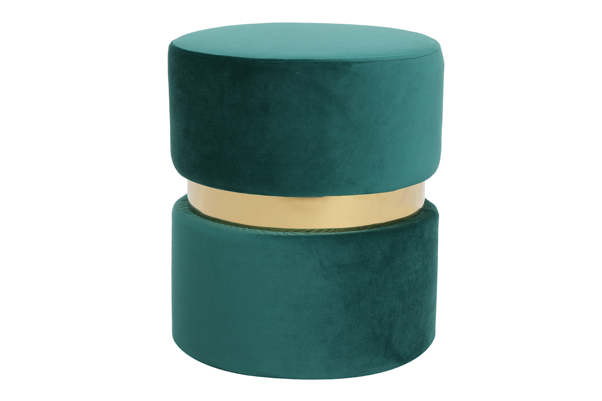 Puuf redondo en terciopelo verde y metal dorado JOY
