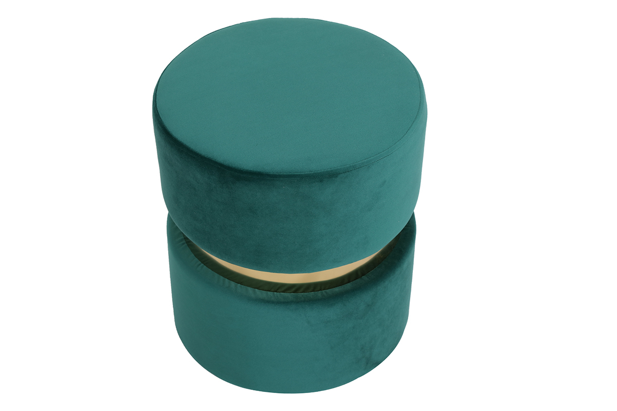 Puuf redondo en terciopelo verde y metal dorado JOY