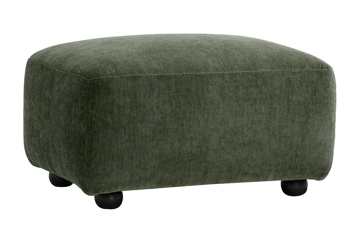 Puf reposapi�s de tela con efecto terciopelo verde caqui JOYA, visto en 3/4