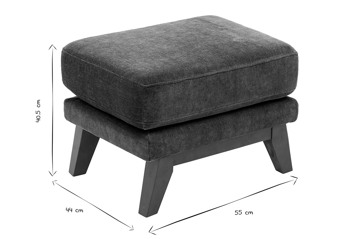 Dimensiones del puf reposapi�s escandinavo en blanco y negro, L55 x P44 x H40.5 cm