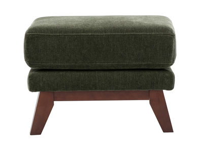 Reposapi&eacute;s otomano escandinavo en tejido efecto terciopelo verde caqui y madera oscura OSLO