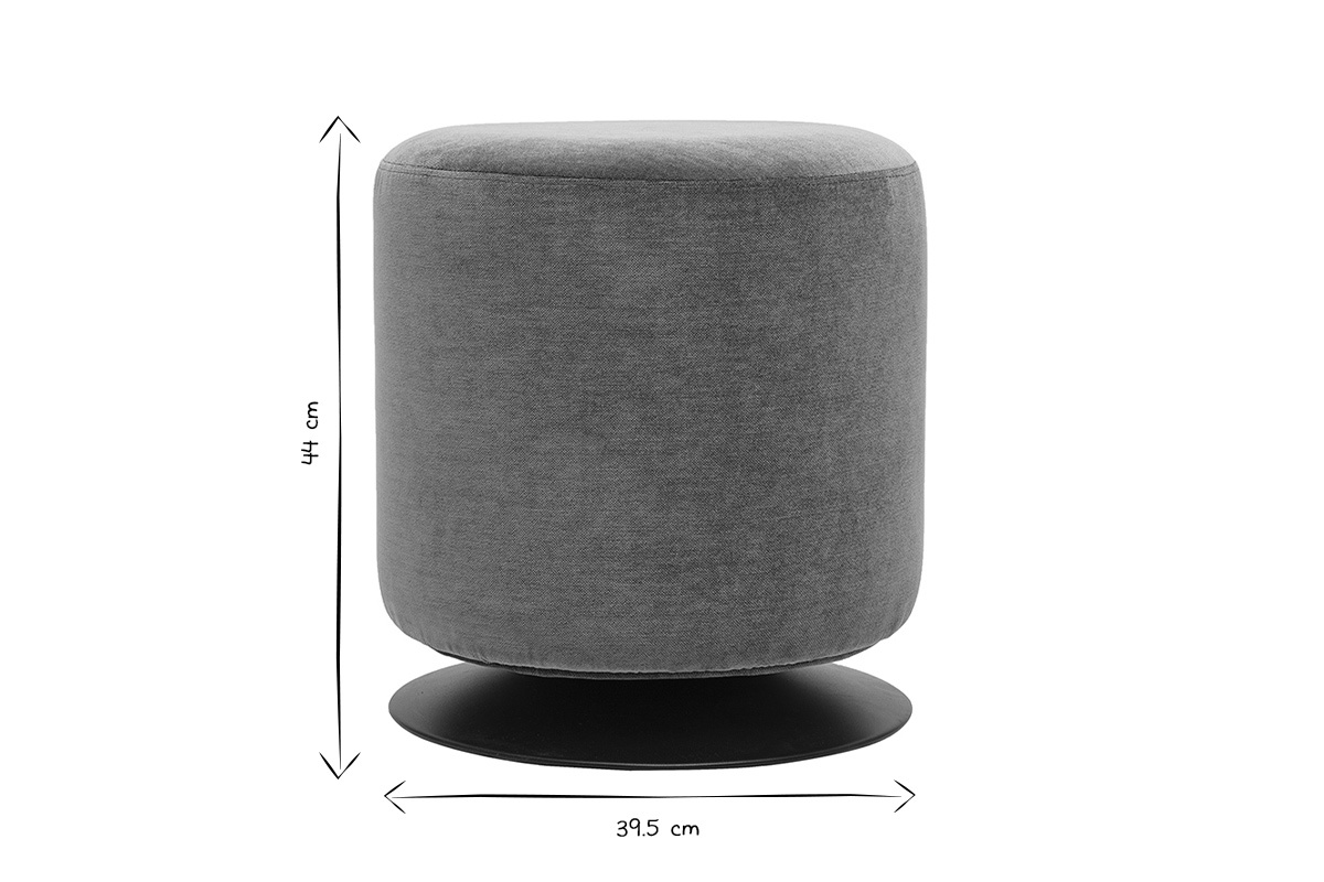 Dimensiones del pouf redondo giratorio VOLNAY en negro y blanco, D39.5 cm, H44 cm.