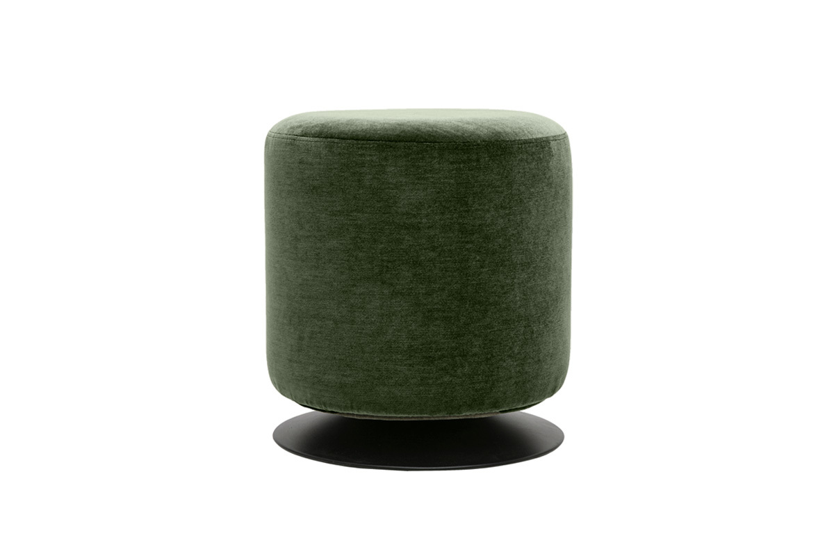Puf redondo giratorio en tejido con efecto terciopelo verde kaki, formato D39,5 cm, vista frontal