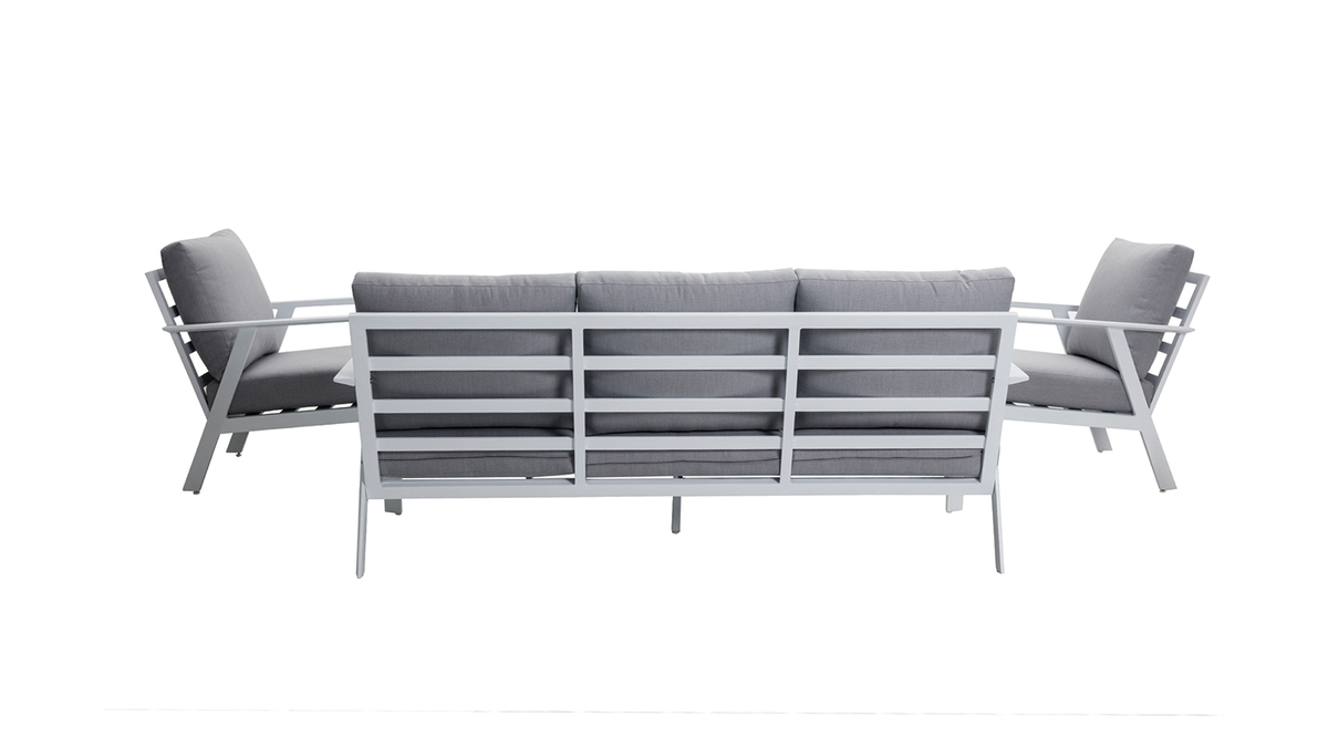 Saln de jardn 7 plazas con mesa de comedor en aluminio y tejido gris CALYPSO