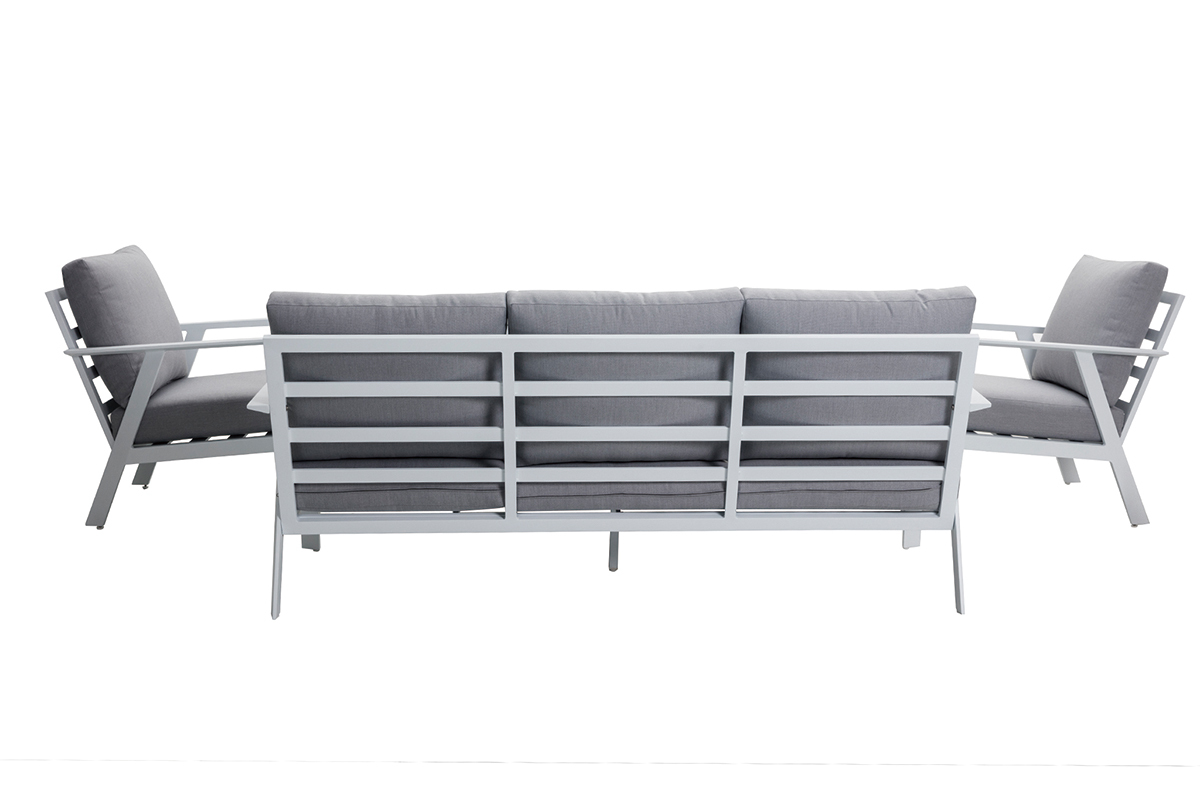 Saln de jardn 7 plazas con mesa de comedor en aluminio y tejido gris CALYPSO