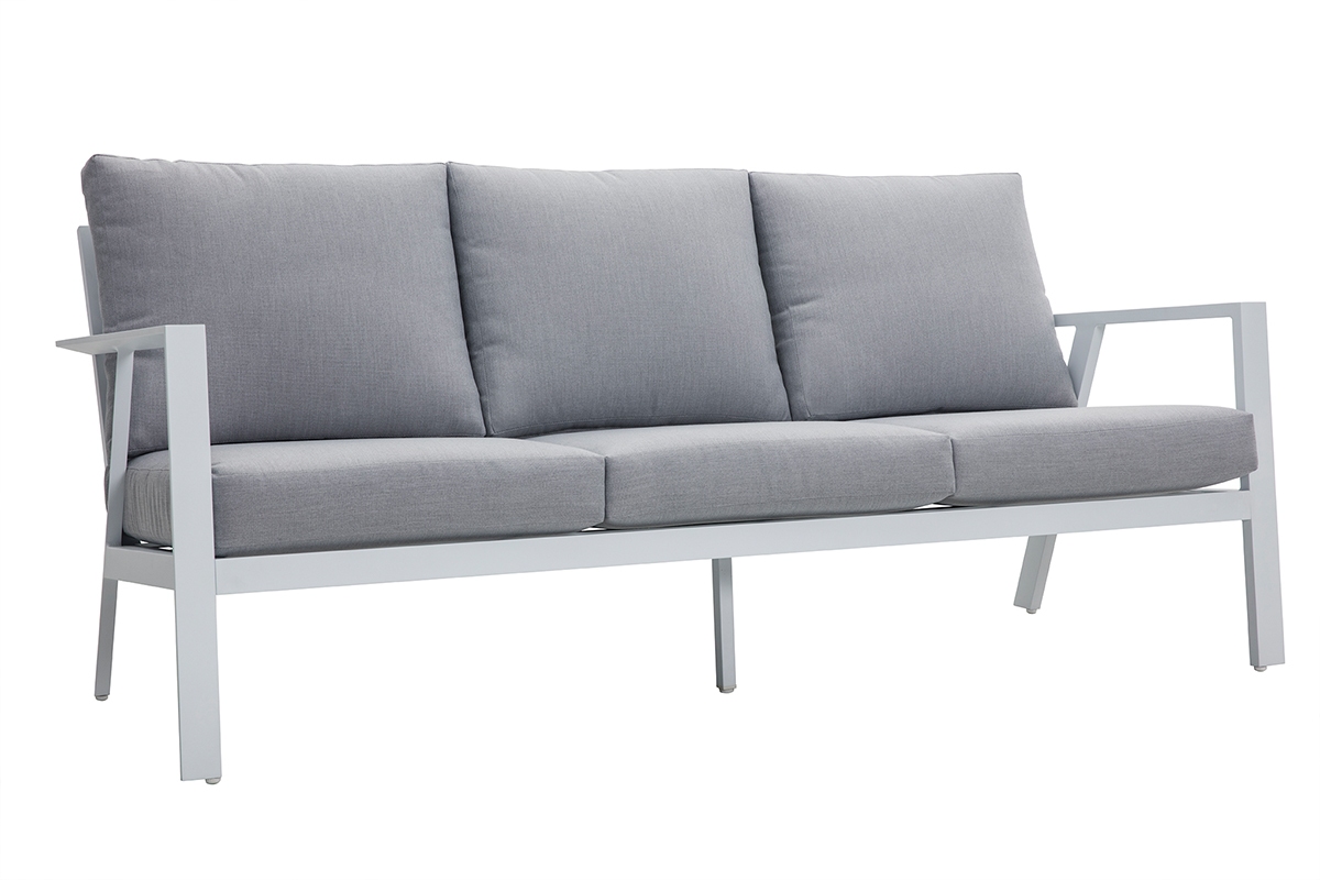 Saln de jardn 7 plazas con mesa de comedor en aluminio y tejido gris CALYPSO