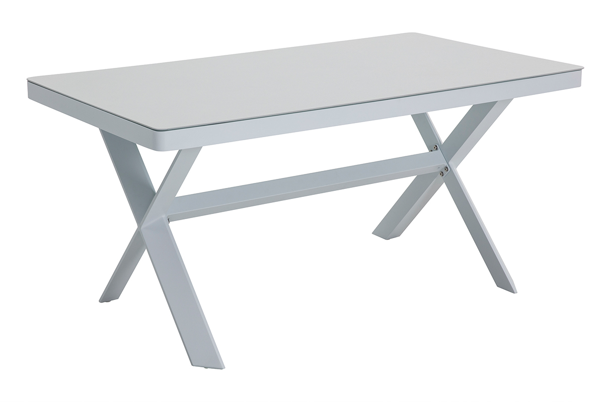 Saln de jardn 7 plazas con mesa de comedor en aluminio y tejido gris CALYPSO