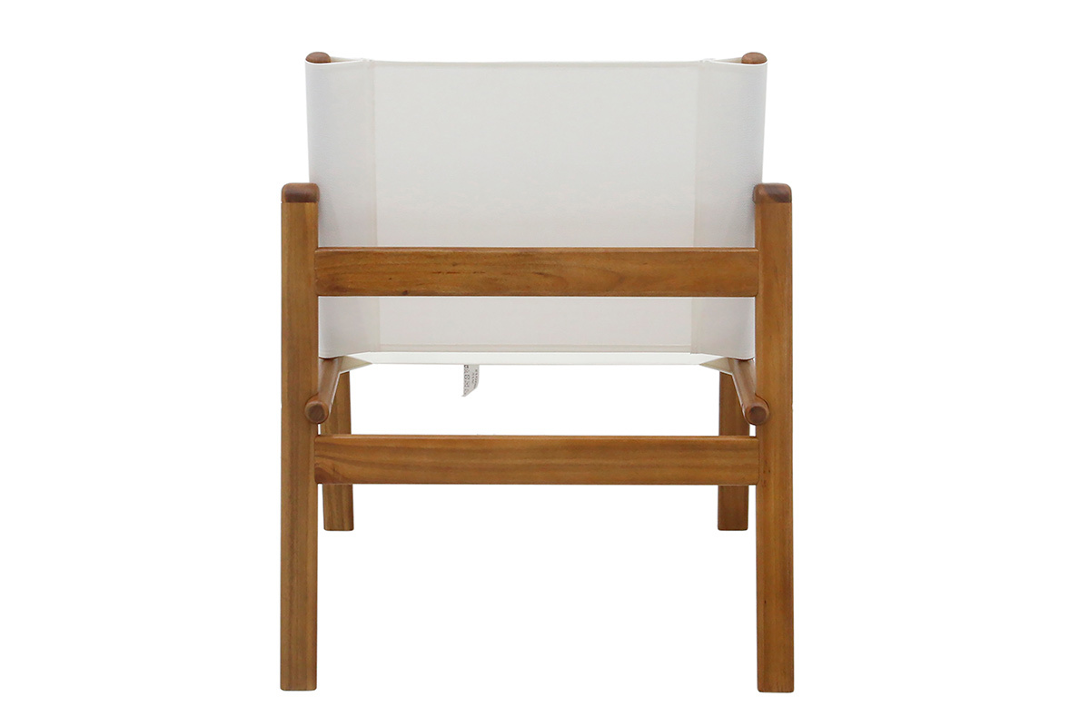 Silla de jard�n de madera maciza, vista trasera, con tela blanca.