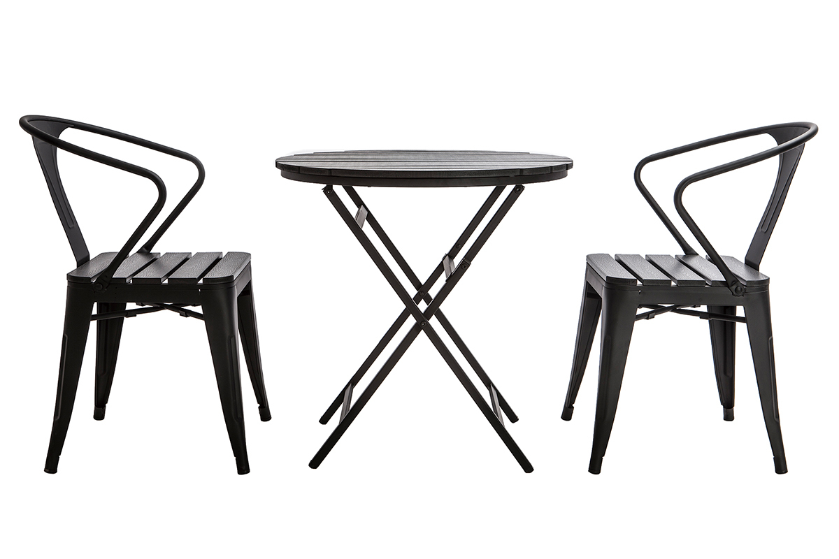 Saln de jardn con mesa plegable y sillas madera y metal negro BERLINER