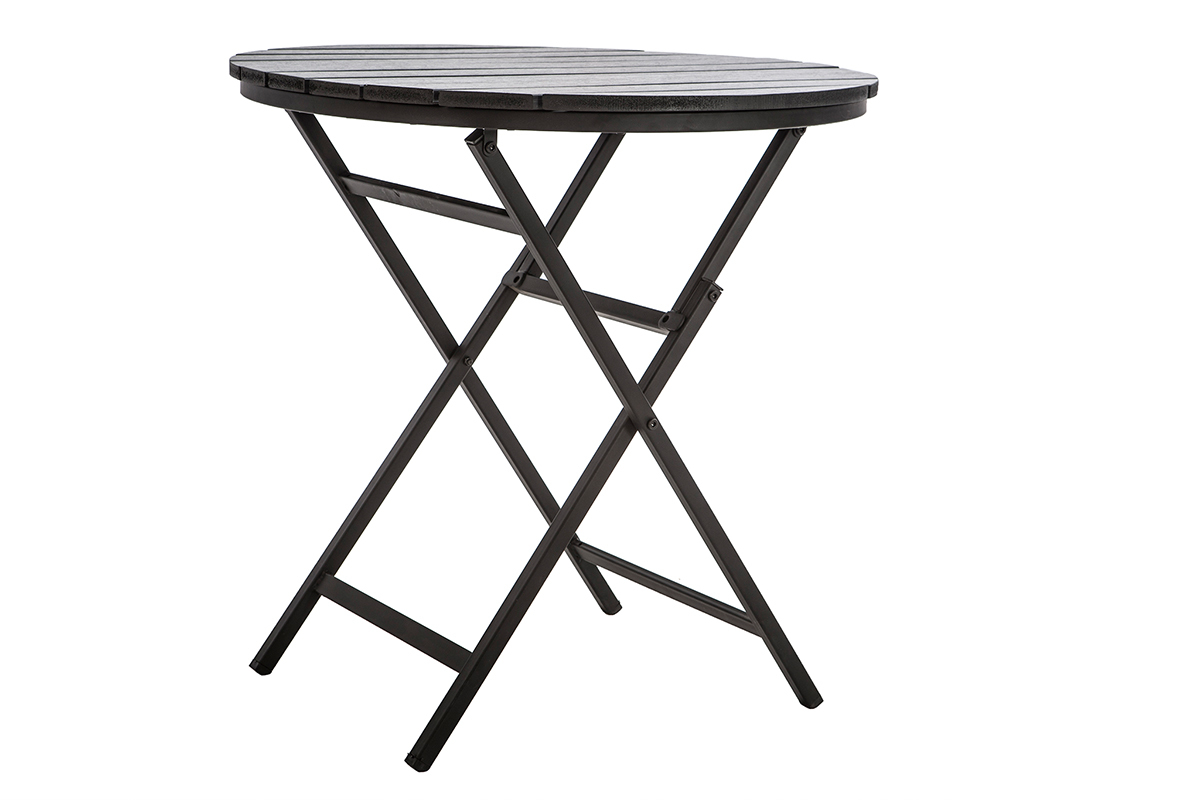 Saln de jardn con mesa plegable y sillas madera y metal negro BERLINER