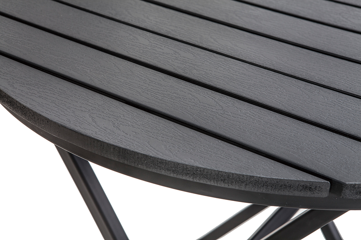 Saln de jardn con mesa plegable y sillas madera y metal negro BERLINER