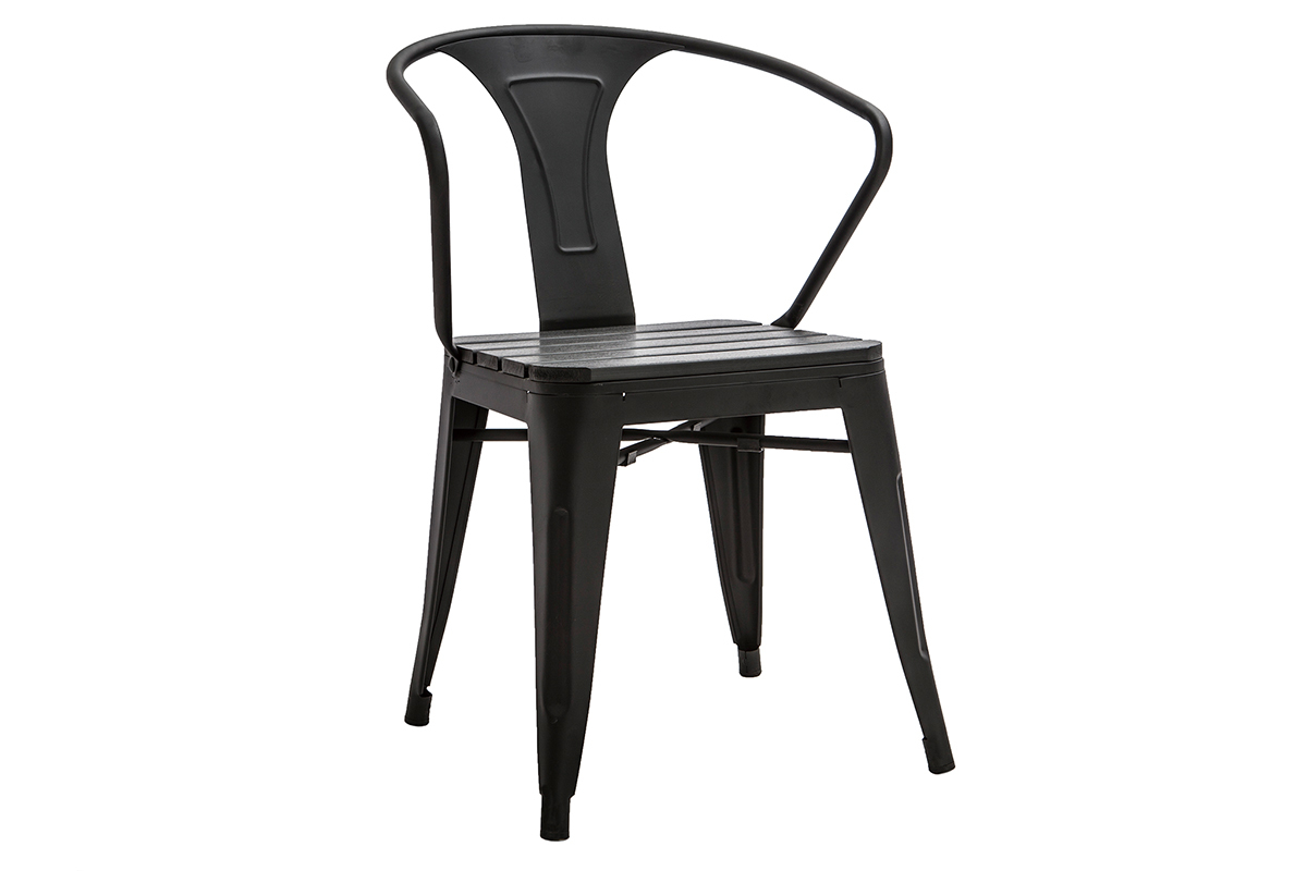 Saln de jardn con mesa plegable y sillas madera y metal negro BERLINER