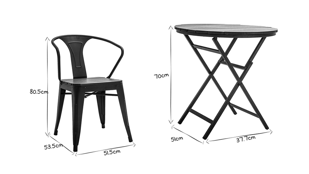 Saln de jardn con mesa plegable y sillas madera y metal negro BERLINER