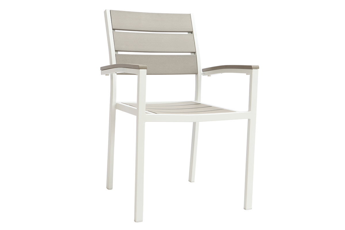 Saln de jardn con mesa y 4 sillas blanco y gris VIAGGIO