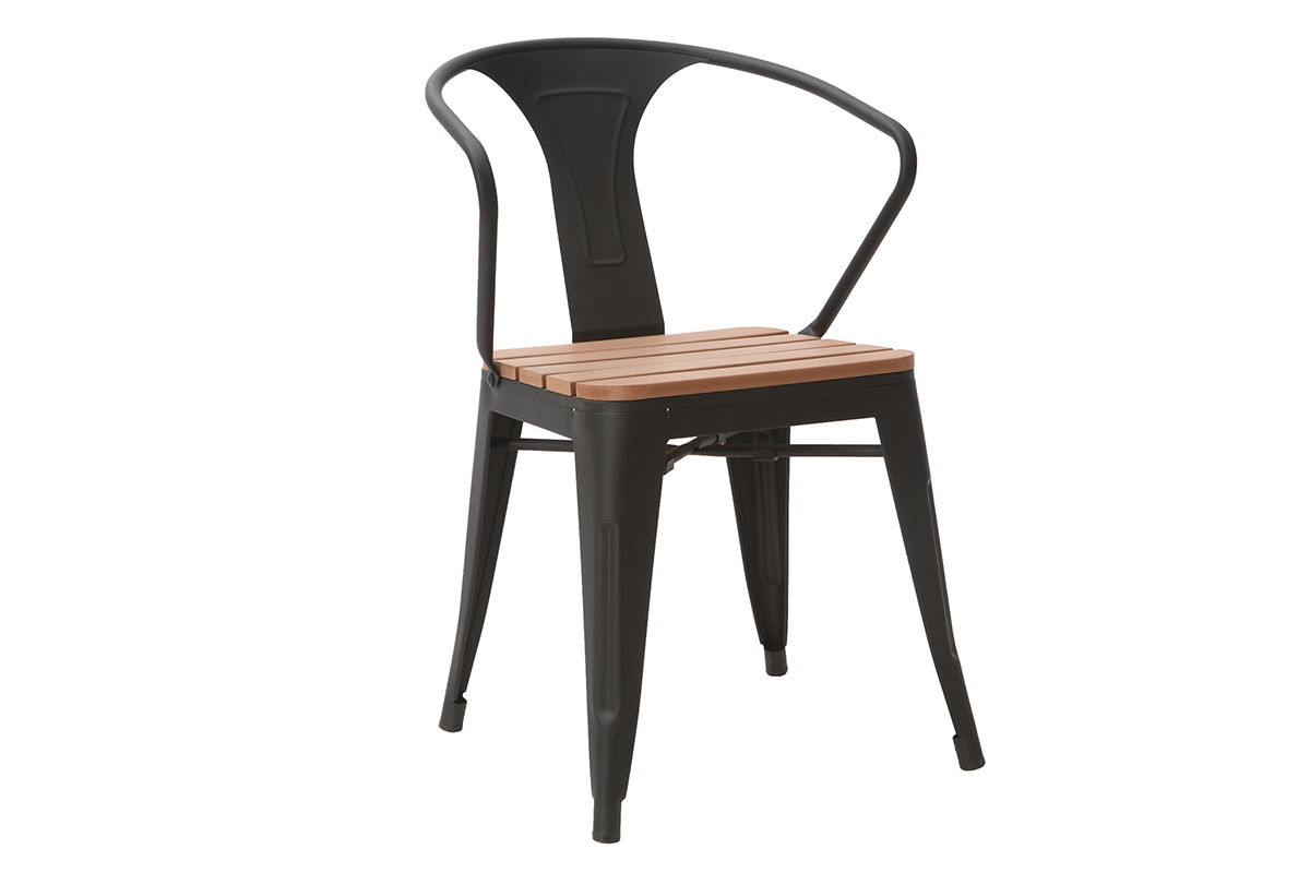 Saln de jardn con mesa y 4 sillas en madera y metal negro BERLINER