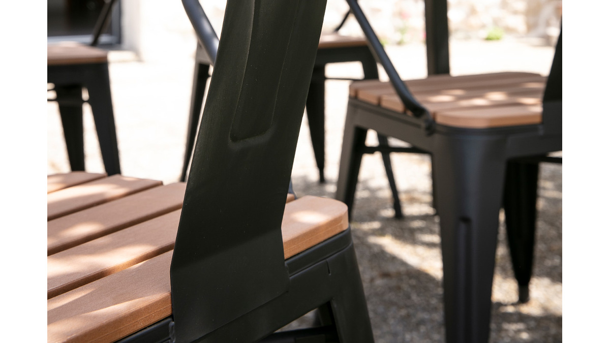Saln de jardn con mesa y 4 sillas en madera y metal negro BERLINER
