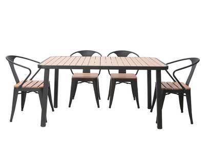 Salón de jardín con mesa y 4 sillas en madera y metal negro BERLINER - Salón de jardín con mesa y 4 sillas en madera y metal negro BERLINER