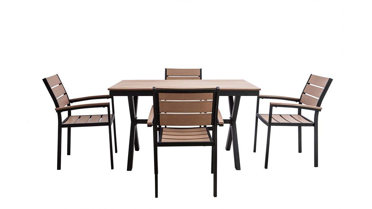 Saln de jardn con mesa y 4 sillas negro y madera VIAGGIO