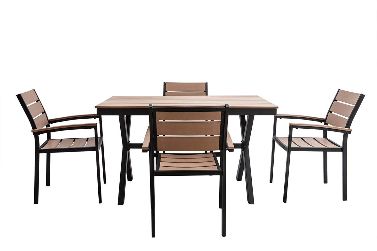 Saln de jardn con mesa y 4 sillas negro y madera VIAGGIO