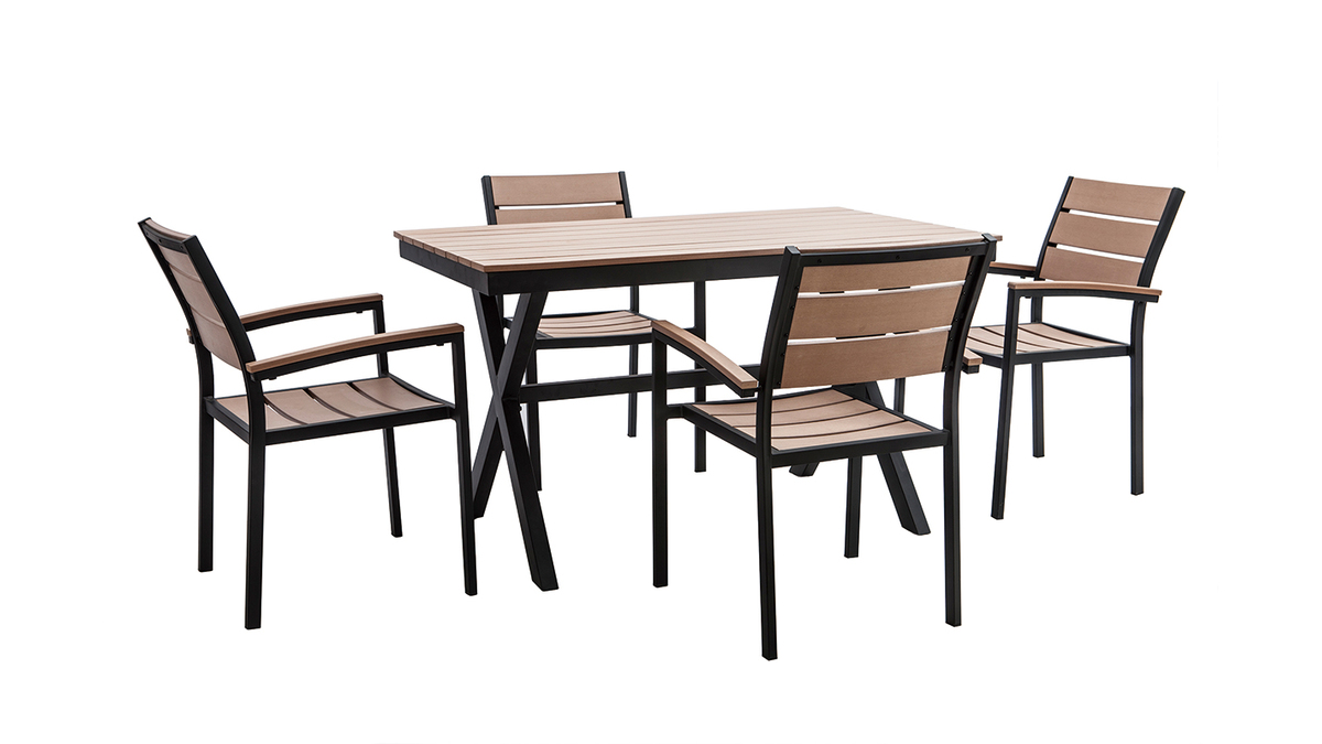 Saln de jardn con mesa y 4 sillas negro y madera VIAGGIO