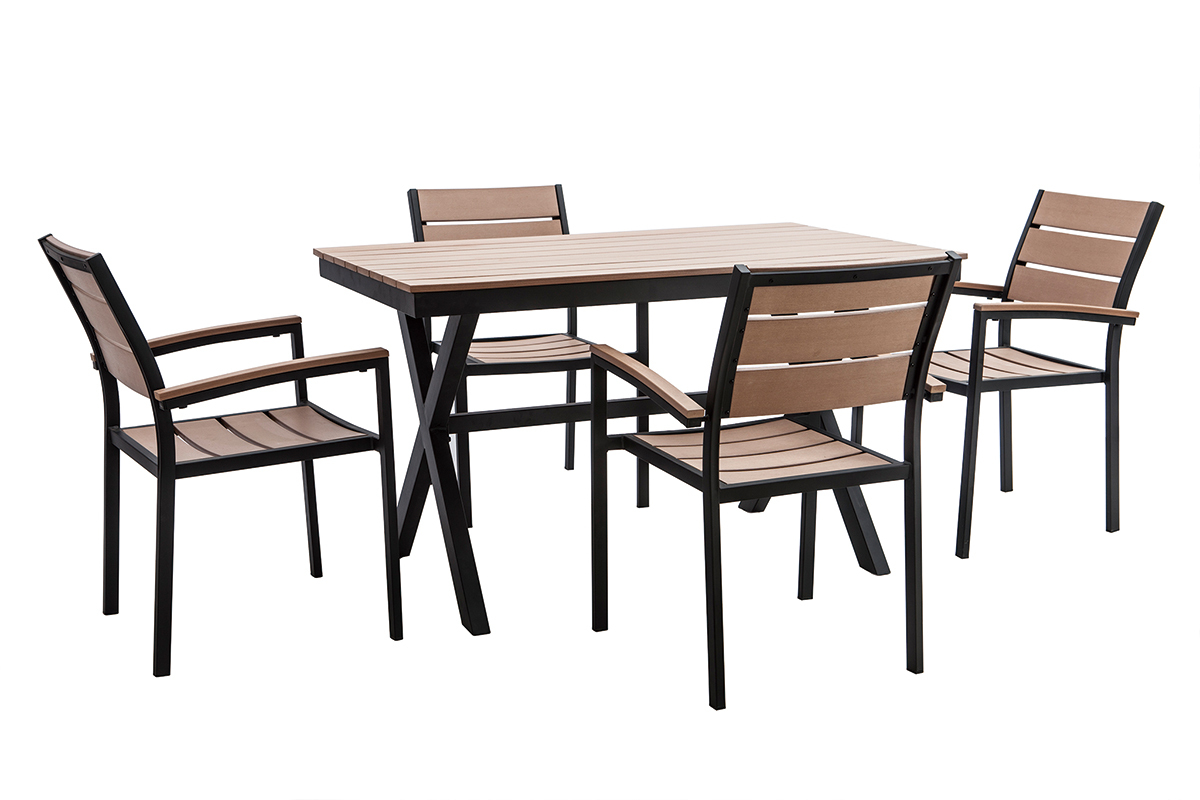 Saln de jardn con mesa y 4 sillas negro y madera VIAGGIO