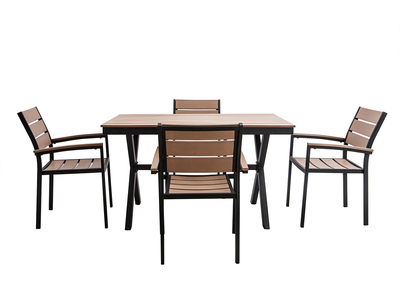 Salón de jardín con mesa y 4 sillas negro y madera VIAGGIO - Salón de jardín con mesa y 4 sillas negro y madera VIAGGIO