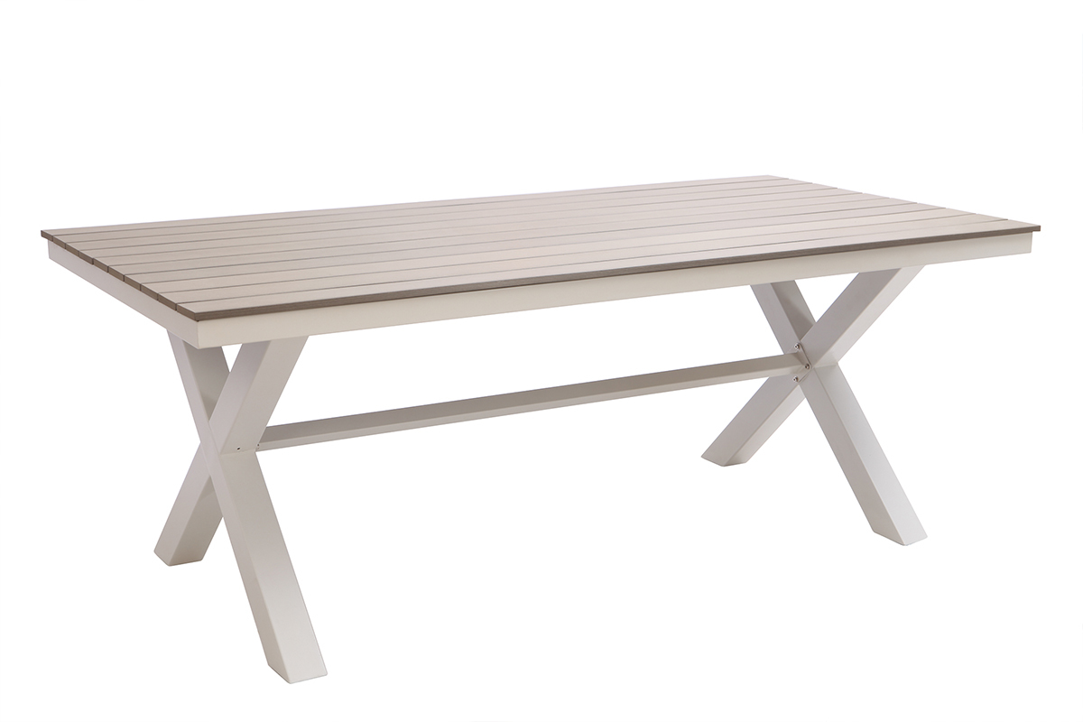Saln de jardn con mesa y 6 sillas en metal blanco y madera gris VIAGGIO